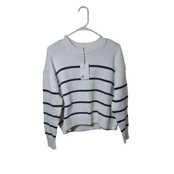 Quince Black and White Striped Crew Neck Sweater - Picture 2 of 3